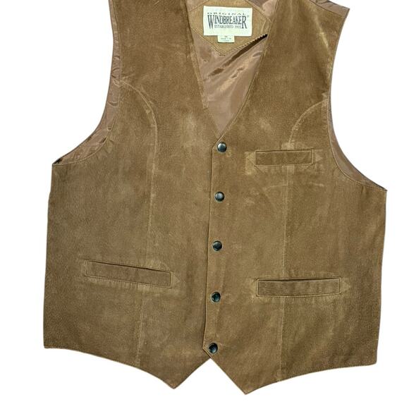 Windbreaker Men’s Size Medium Tan Suede Snap Front Vest - Picture 1 of 7
